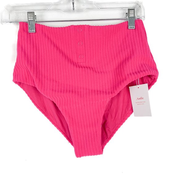 NWT Andie Swim The Snap Bikini Bottom Rib Terry Neon Hibiscus Size XS NEW - Picture 1 of 11